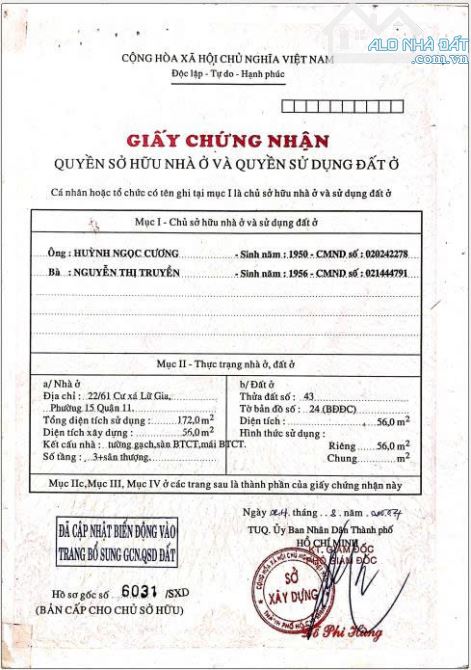 Bán gấp trong tuần nhà 22/61 cư xá Lữ Gia, P15, Quận 11, DT: 4x14m, trệt 2 lầu, st, 13,5tỷ - 1