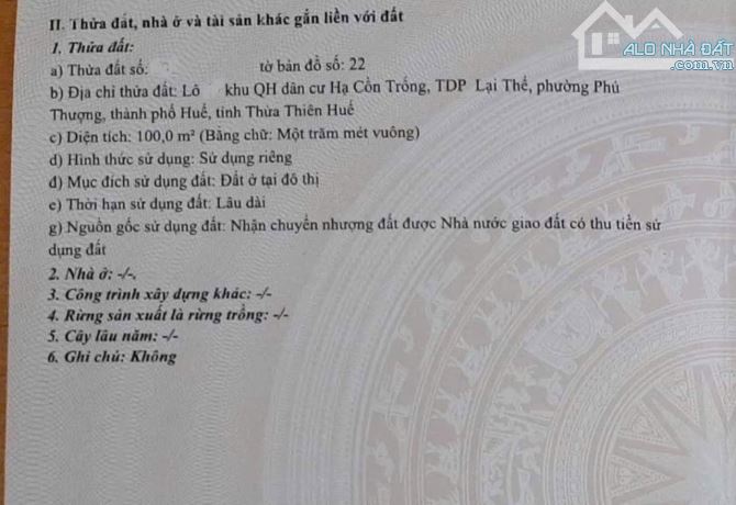 Bán đất 100m2 KQH Hạ Cồn Trống, mặt tiền đường Pha 5, TDP Lại Thế, P. Phú Thượng, TP Huế - 6