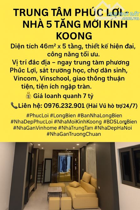 TRUNG TÂM PHÚC LỢI - NHÀ 5 TẦNG MỚI KÍNH KOONG - 46M2 - THANG MÁY - Ô TÔ ĐỖ CỔNG