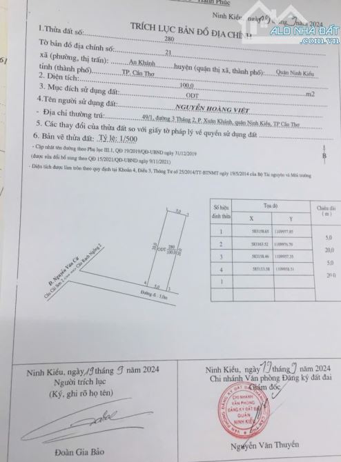BÁN NỀN HẼM LIÊN TỔ 3-4, Đ NGUYỄN VĂN CỪ NỐI DÀI, DT: 5m x 20m, giá 2.5 tỷ - 2