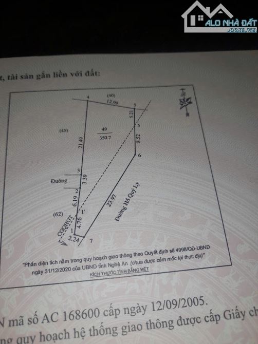 Bán 350m2 đất mặt đường Hồ Quý Ly - Bến Thuỷ