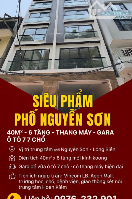 🔥 SIÊU PHẨM PHỐ NGUYỄN SƠN – 40M² – 6 TẦNG – THANG MÁY – GARA Ô TÔ 7 CHỖ 🔥