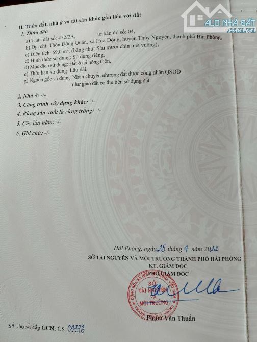 Bán gấp  1 lô tại Thôn Đồng Quán  Hoa Động Thuỷ Nguyên - 2
