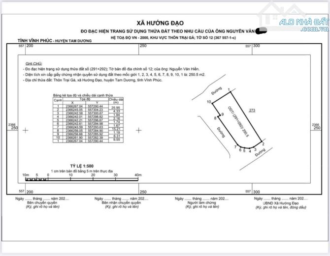 Bán đất 3 mặt tiền thôn Trại gà, Hướng Đạo, Tam dương. sử dụng 250m2 - 5