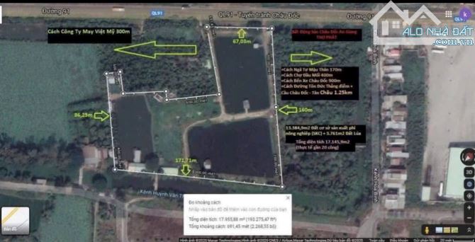 BÁN 17.200m2 ĐẤT, có 14.000m2 SKC, tuyến tránh QL91, Ngay Chợ Nông Sản, Xã Châu Đốc.