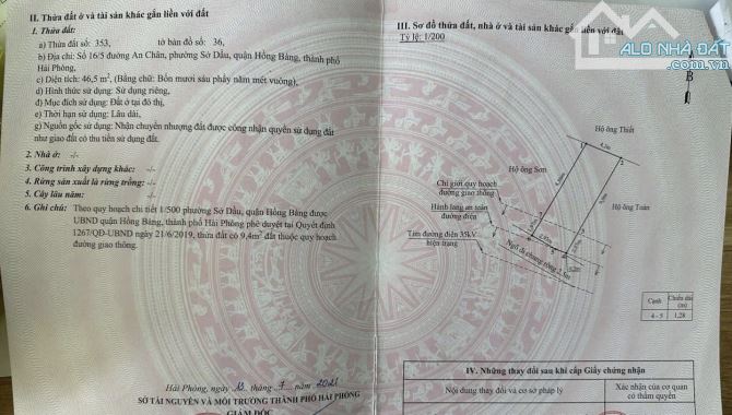 Bán đất An Chân, Sở Dầu, Hồng Bàng 2,05 tỷ ngõ nông. - 2