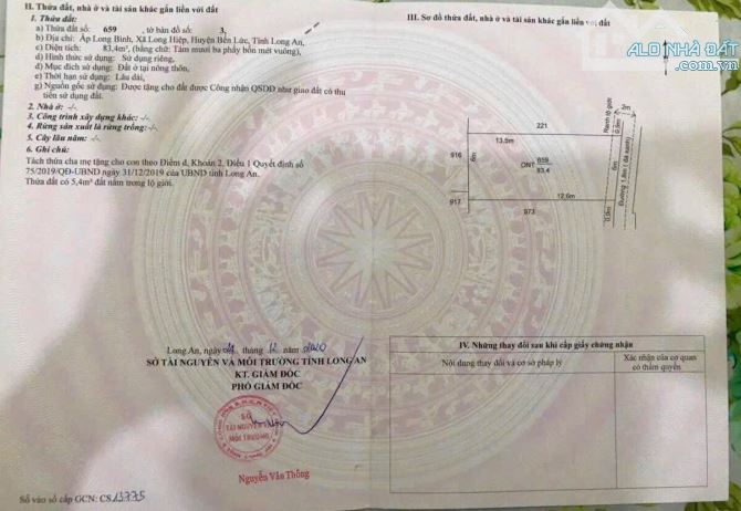 Chủ gửi bán lô đất đường Long Bình, xã Long Hiệp, Bến Lức, Long An 730triệu