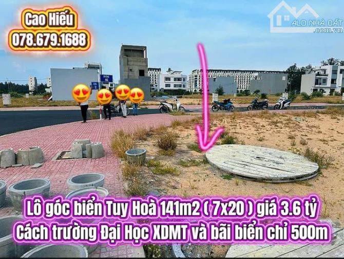 💥 Đất biển Tuy Hoà, lô góc 141m2 ( 7x20 ) giá 3.6 tỷ. Đất biển Tuy Hoà, có 2 lô liền kề