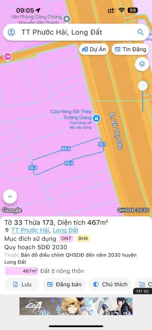 bán đất mtkd gần biển Phước Hải. Diện tích 1110m2 đường Võ Thị Sáu - 2