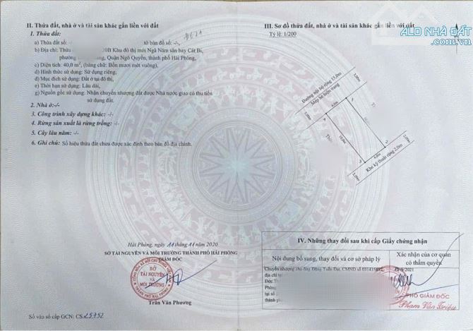 Bán đất lô 20B Lê Hồng Phong . NGÔ QUYỀN  - Diện tích 40m2 ngang 4m - Lòng đường rộng 9m + - 2