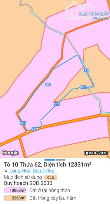 BÁN ĐẤT MẪU 2MT, LONG HOÀ, DẦU TIẾNG, DT:36x201, NỞ HẬU 84M, SHR, GIÁ 7,0 TỶ - 2