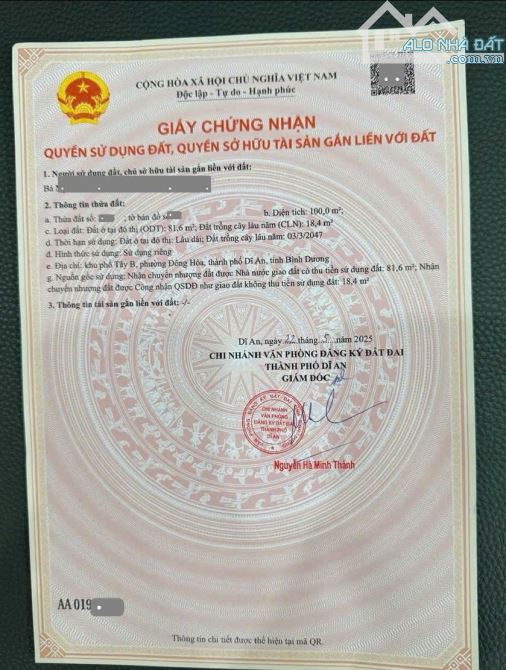 Bán đất 5.9x16.5m, hẻm Hai Bà Trưng p. Đông Hòa gần GO Dĩ An - 2