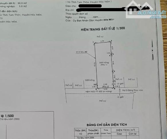 CẦN BÁN NHÀ 105M2, TRỊNH THỊ MIẾNG, HÓC MÔN, GIÁ 1 TỶ 1 - 3