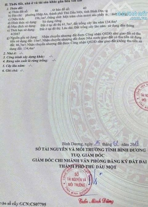 BÁN ĐẤT MT BÊ TÔNG, P.HIỆP AN, TP.TDM, DT:5x39, TC62M2, SHR, GIÁ 1,490 TỶ - 3