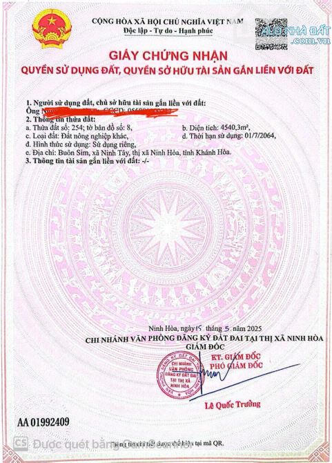 Đẩy nhanh đất diện tích 4.540m2 Ninh Tây, Khánh Hòa, giá 4.5 Tỷ