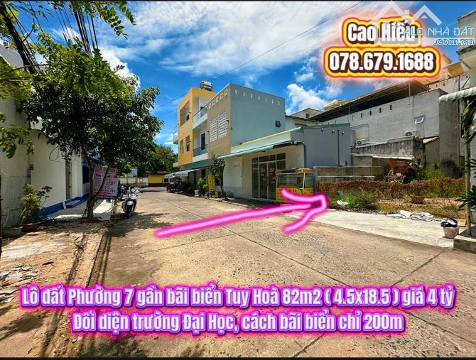 💥Lô đất Phường 7, Đường Nguyễn Du 82m2 ( 4.5x18.5 ) giá 4 tỷ Đất biển Tuy Hoà