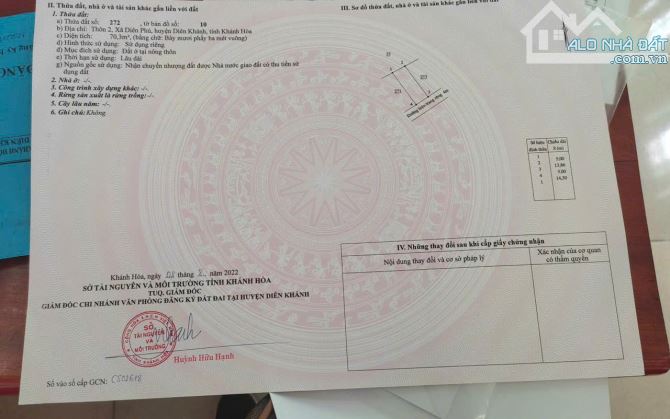 Bán đất thuộc Diên Phú 2, Diên Khánh cách Hương Lộ 45 chỉ 80m, cách sông cái 100m - 2
