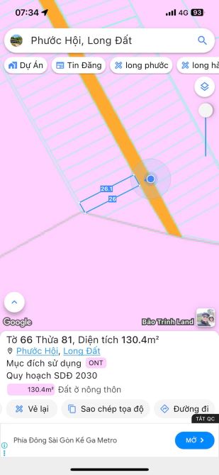 PHƯỚC HỘI:  BÀ RIA VŨNG TÀU  Chủ gửi em một lô , dt 130 m 5x 26  Full thổ cư  /-strong các