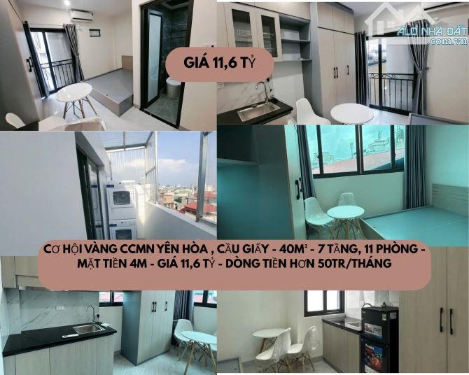 CƠ HỘI VÀNG  CCMN YÊN HÒA , CẦU GIẤY - 40M² - 7 TẦNG, 11 PHÒNG - MẶT TIỀN 4M - GIÁ 11,6 TỶ
