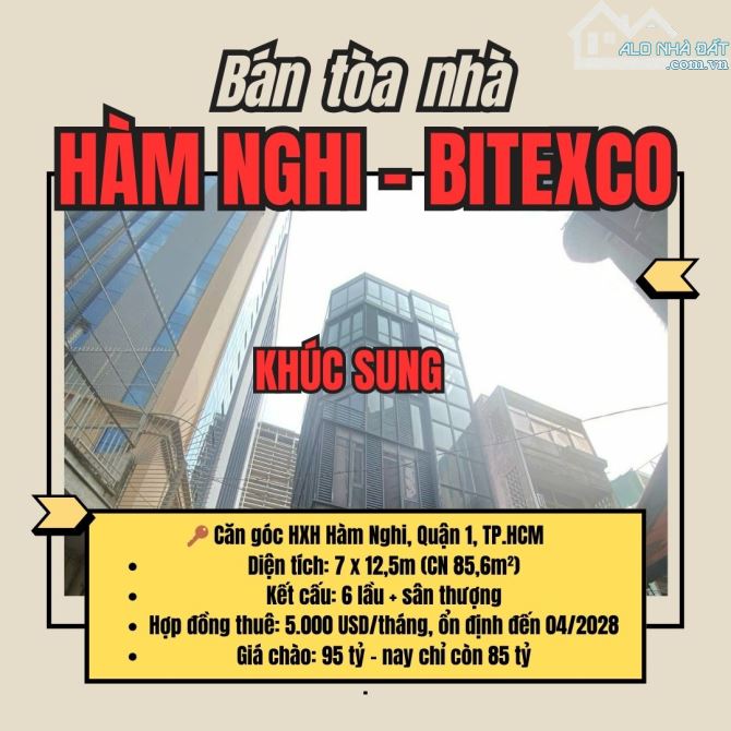 Bán Tòa Nhà Góc Hàm Nghi, Sài Gòn, Quận 1 – 7x12,5m, 6 Lầu, HĐ Thuê 5.000$/tháng, Giá 85T