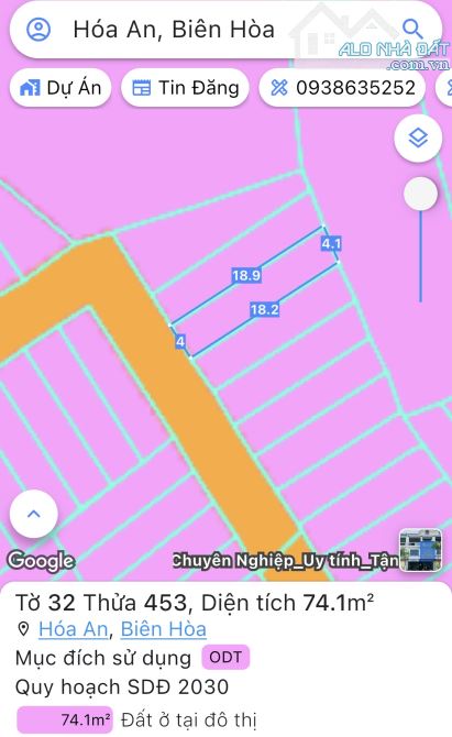 Bán đất HXH Nguyễn Văn Lung, Hóa An, Biên Hòa: 4 x 19, giá 1,79 tỷ