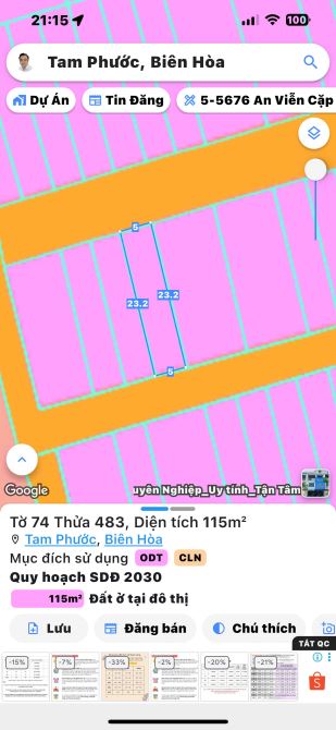 Bán đất 2 mặt tiền, ngang 5m dài 23m. Tam Phước Biên Hòa cách đường Phùng Hưng 300m