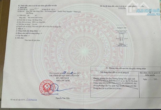 🔥 BÁN LÔ ĐẤT GIÁ RẺ NHẤT – TDC ÁP TRÀN, THUỶ NGUYÊN 🔥  📐 Thông tin lô đất: 	•	Diện tích - 1