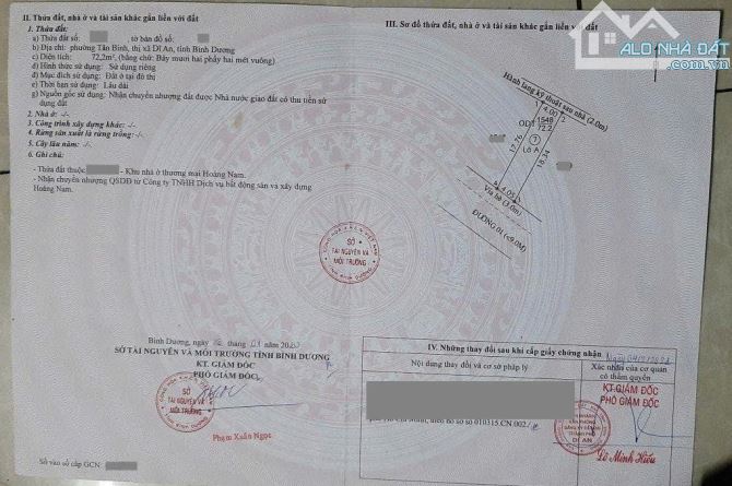 Bán đất gần đường Nguyễn Thị Tươi 200m, p.Tân Bình, Tp.Dĩ An chỉ 2 tỷ 790 TL M7530 - 5
