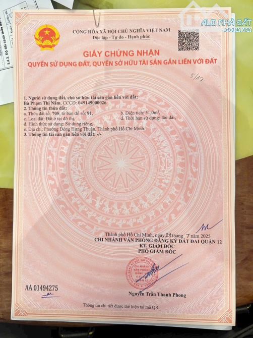 BÁN ĐẤT FULL THỔ CƯ ,DT 50M2,SHR,4,1 TỶ.NGUYỄN VĂN QUÁ TPHCM