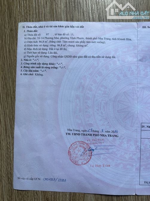 Vphuoc4 Chủ gởi bán lô đất ở đường (Ô Tô ) Phúc sơn, Phường Vĩnh phước cũ nay là Bắc nha t