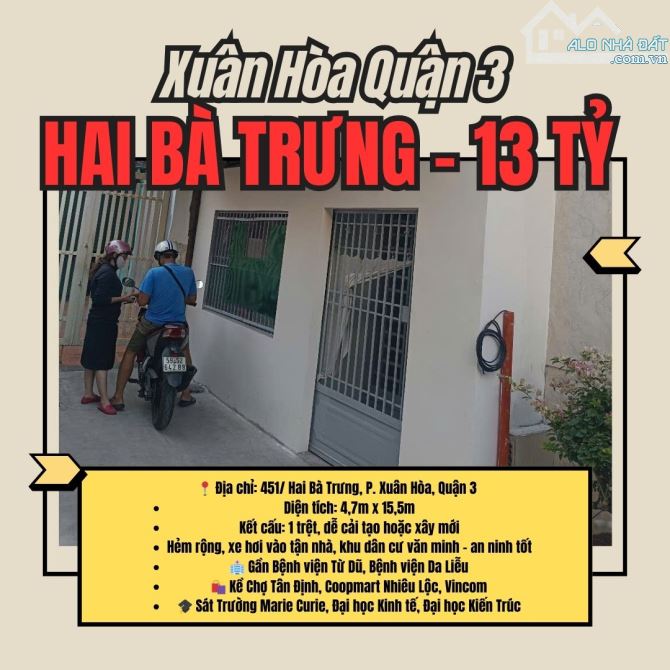 Bán Nhà HxH 451/ Hai Bà Trưng, P. Xuân Hòa, Quận 3, DT: 4,7x 15,5m= 70m2 giá nhỉnh 13 tỷ - 1