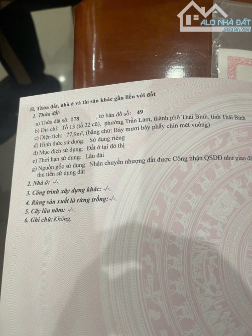 Bán lô đất trong ngõ 438 đường Trần Lãm-P.Trần Lãm-Tp.Thái Bình,gần khu tổ hợp bệnh viện - 1