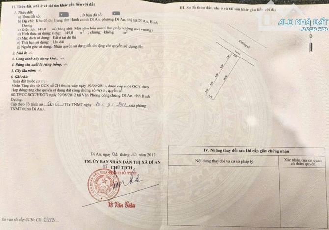 Bán đất KDC trung tâm hành chính Dĩ An p.Dĩ An Tp.Dĩ An chỉ 8ty100 TL M7543 - 4
