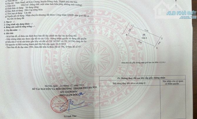 Bán lô đất đẹp -nhuế Kim Chung đông anh HN, giá cực hấp dẫn - 1