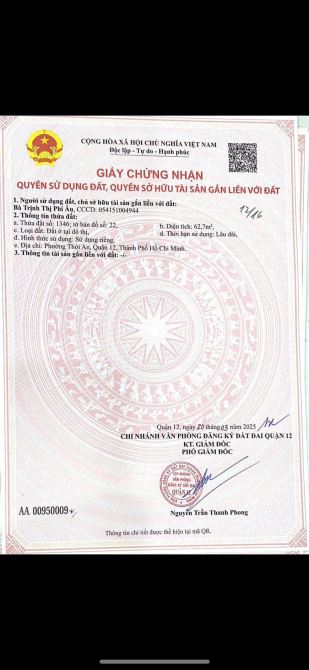 BÁN ĐẤT Q.12, KẾ GÒ VẤP, ĐƯỜNG NHỰA 10M, DT 4X16M, VUÔNG VỨC TUYỆT ĐẸP, GIÁ 4,3TỶ TL - 1
