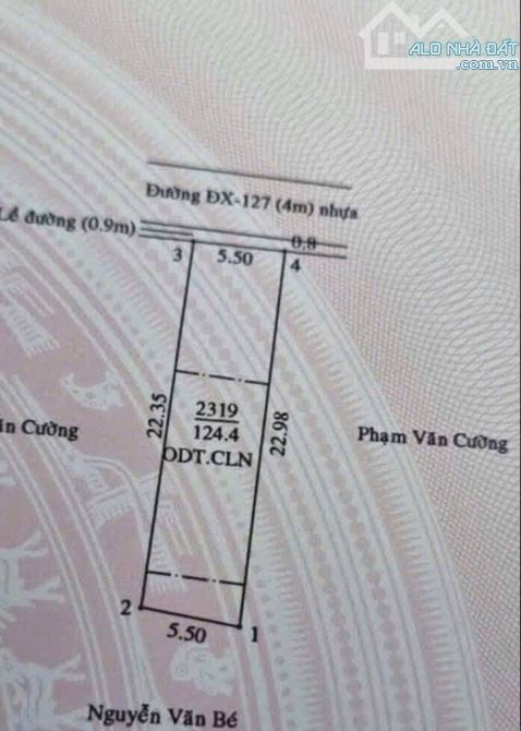 ĐẤT DX127 – TÂN AN,  DT: 5,5 x 22m = 121m² – thổ cư 66m² - 2