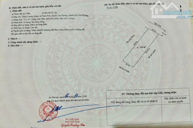 Chính chủ gửi bán lô đất mặt đường TDP Lương Quán. 72.5m ngang 4.5m hướng ĐB Đường nhựa 7m - 3