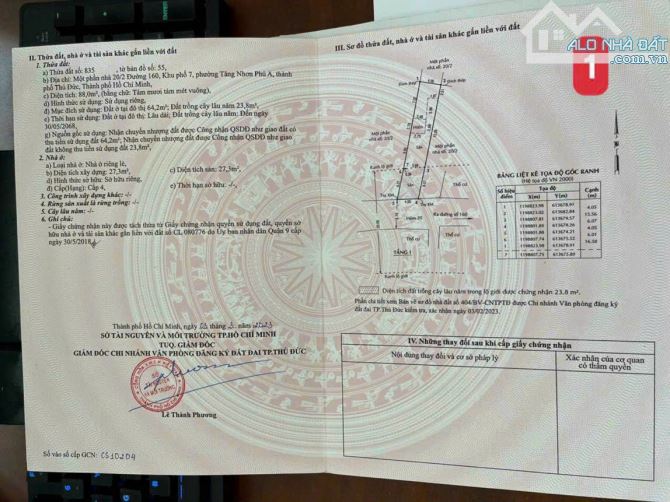 bán đất mặt tiền hẻm 20 đường 160 , Tăng Nhơn Phú A, Quận 8 . 84m2 - 3