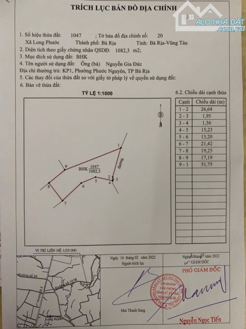 Em  Nói chứ không còn lô thứ 2 tọa lạc ngay Long Phước   TP.BR-VT ( thuộc phường Tam Long - 3