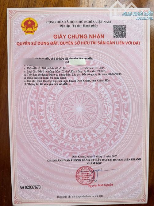 Diên Lâm cách TL8 chỉ vài bước chân 539 triệu có sổ hồng trao tay. Diện tích 181,4m2 - 3