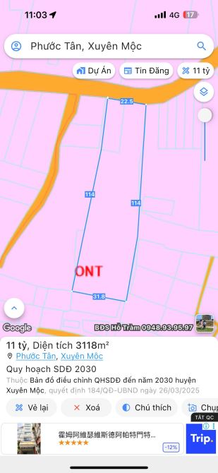 NHÀ VƯỜN XÃ XUYÊN MỘC - TP HCM GẦN BIỂN HỒ TRÀM -/Diện tích 22x114 -3200m sẵn 150m tc - 5