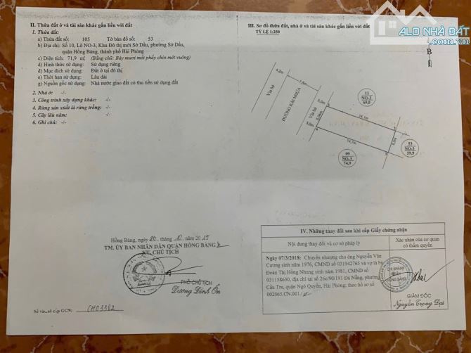 Bán lô đất 72m ngang 5m cực hiếm sau toà quận uỷ Hồng Bàng (Sở Tài Chính) giá chỉ 5,75 tỷ