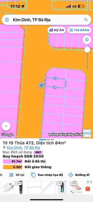 ĐÚNG 1  LÔ ĐẤT MẶT TIỀN ĐỖ NHUẬN - CÁCH QL 51 CHỈ 50M - KIM DINH - TP Bà Rịa-6x14 tổng 84 - 3