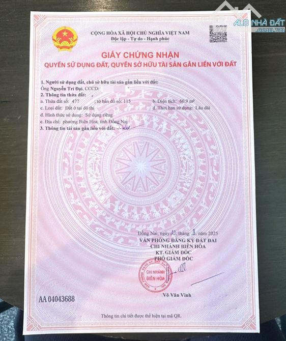 DỰ ÁN MỚI RA MẮT – 9 LÔ ĐẤT P. BIÊN HOÀ (Bửu Hoà cũ). Giá Đầu Tư