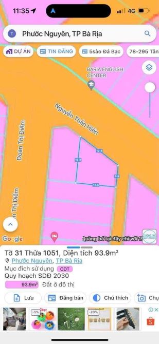 Lô góc Thoát Hiểm “Nguyễn Thần Hiến “Phước Nguyên-TP Bà Rịa-3 Tỷ - 84,7m2