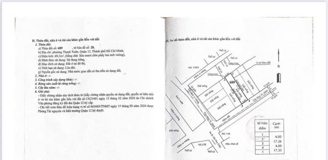 Có mảnh đất cần bán ở THẠNH XUÂN 40, 4X17 (69M), HẺM XE HƠI, GIÁ 3TỶ1 - 3