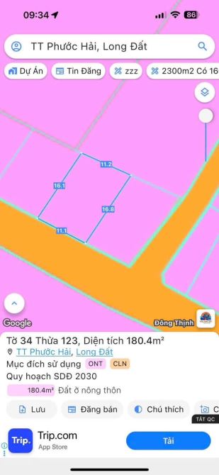 🍀Long Mỹ Xã Phước Hải tp HCM 🔺DT: 180m2  (11x16m) sẵn 80tc Đường nhựa tim vàng.  Khu dân - 3
