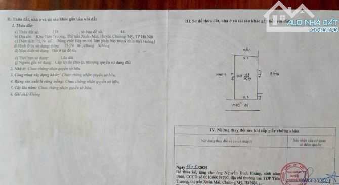 BÁN ĐẤT XUÂN MAI DIỆ TÍCH 75M, ĐẤT VUÔNG VẮN. NGÕ RỘNG - 5