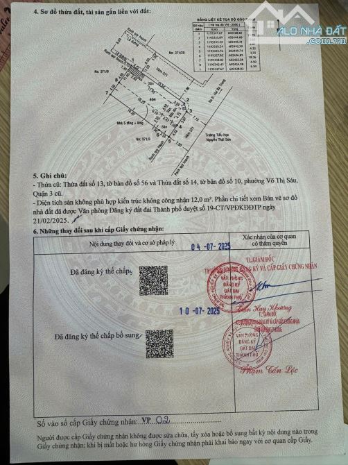 Cần bán NC 371/ Hai Bà Trưng, Phường 8, Quận 3