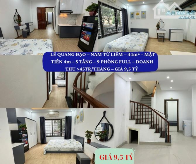 DÒNG TIỀN – LÊ QUANG ĐẠO – NAM TỪ LIÊM – 44m² – MẶT TIỀN 4m – 5 TẦNG – 9 PHÒNG - GIÁ 9.